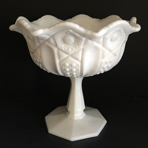 Kemple Glass Other - Kemple Milk Glass Quintec Pedestal Compote White Hob & Star 7.25" tall  PERFECT